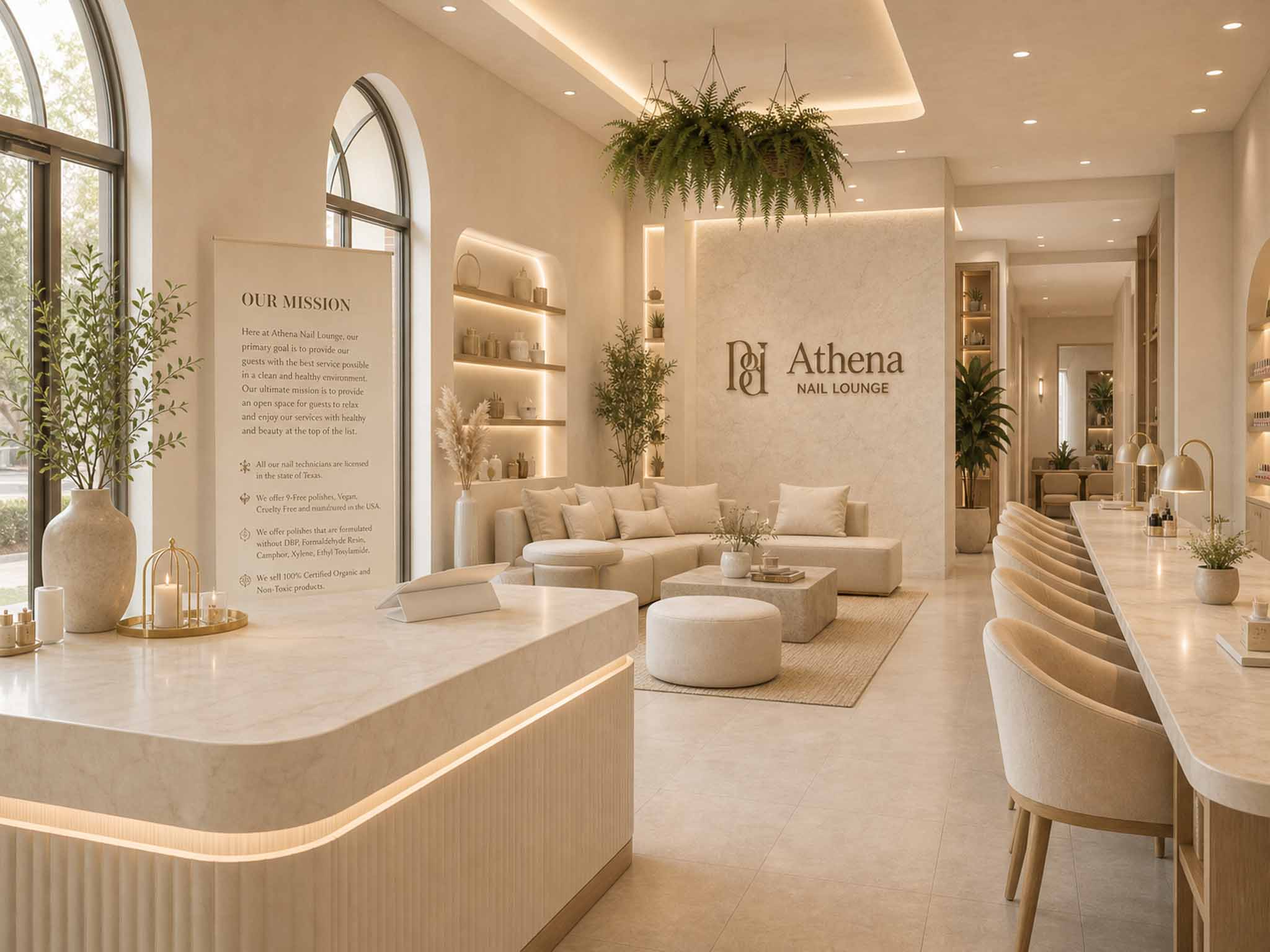 Athena massage lounge with warm light and a calm, restful atmosphere
